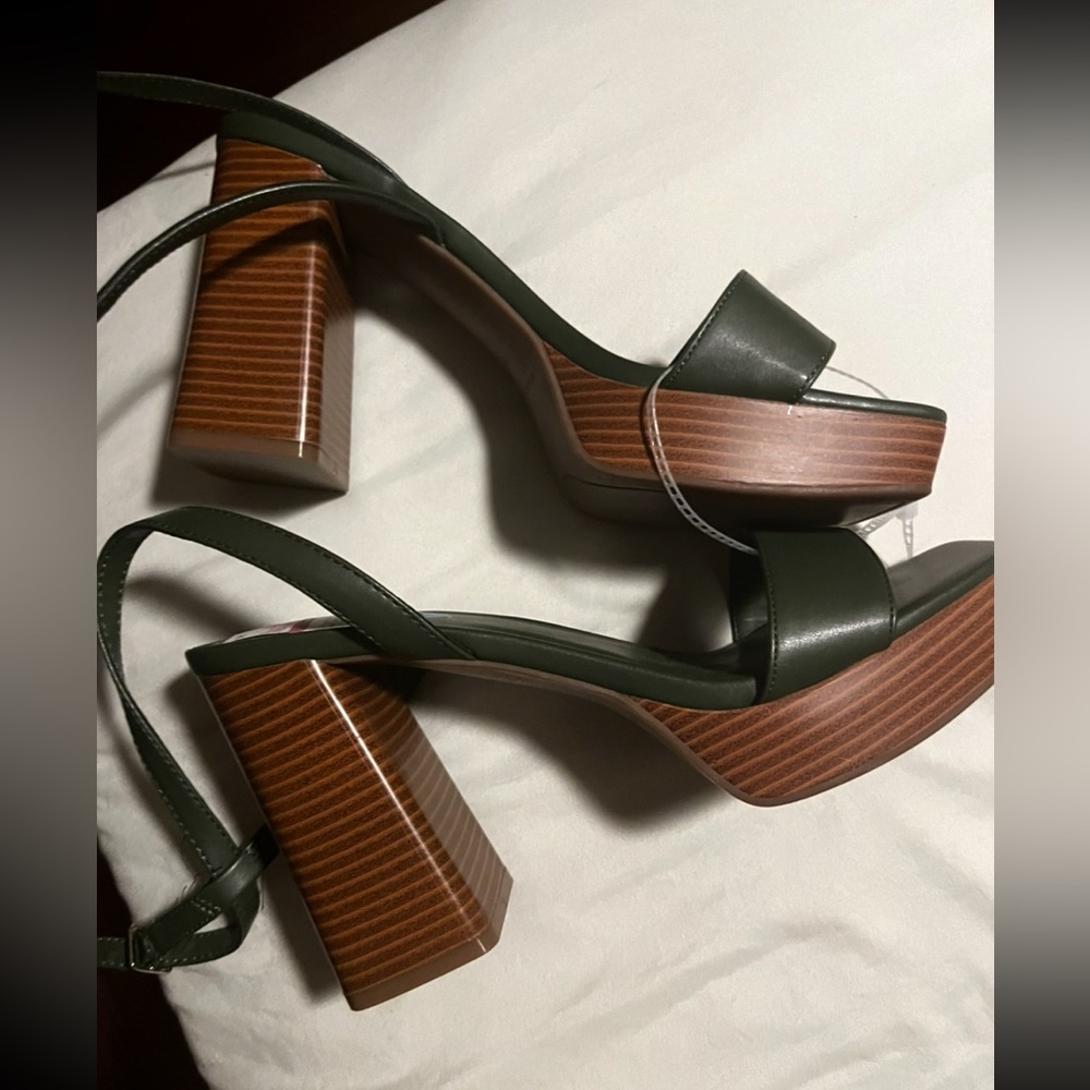 Green Block Heel Sandals